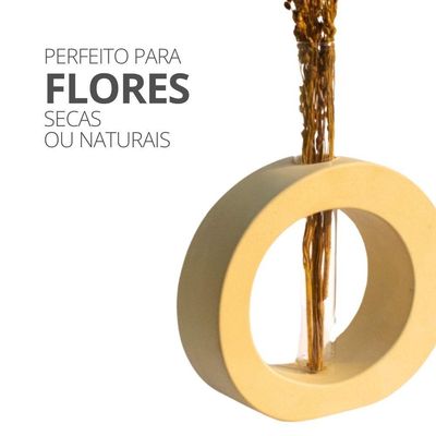 Vaso Decorativo Solitário Redondo 16,5cm Artesanal Em Cimento Amarelo