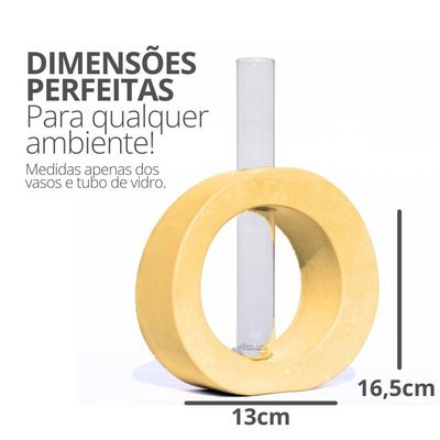 Vaso Decorativo Solitário Redondo 16,5cm Artesanal Em Cimento Amarelo