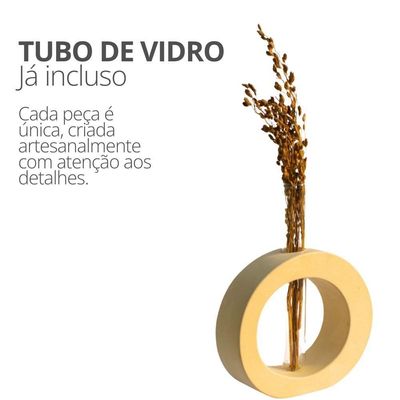 Vaso Decorativo Solitário Redondo 16,5cm Artesanal Em Cimento Amarelo