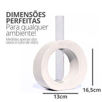 Vaso Decorativo Solitário Redondo 16,5cm Artesanal Em Cimento Branco