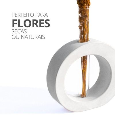 Vaso Decorativo Solitário Redondo 16,5cm Artesanal Em Cimento Branco