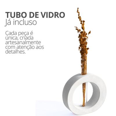 Vaso Decorativo Solitário Redondo 16,5cm Artesanal Em Cimento Branco