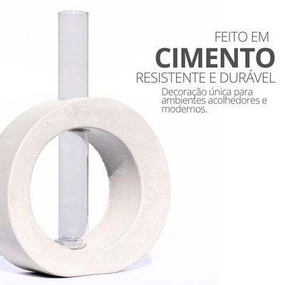 Vaso Decorativo Solitário Redondo 16,5cm Artesanal Em Cimento Branco