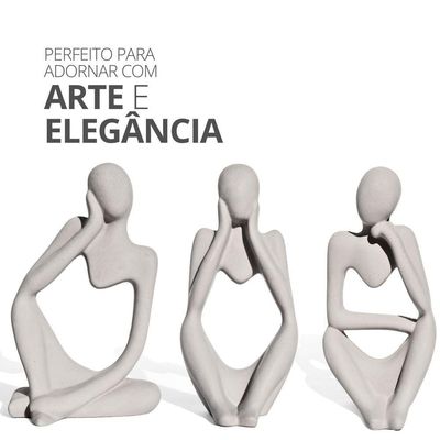 Conjunto 3 Peças Estátuas Pensadoras Alice Ana E Amora 12,5cm Cinza