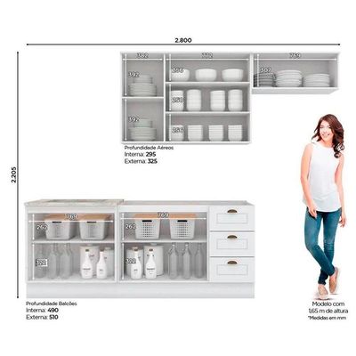 Cozinha Completa 5 Peças Americana 2 Aéreos 2 Balcões 1 Complemento Sem Pia Cz130 Branco