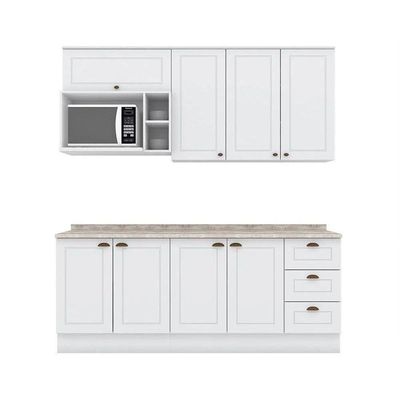 Cozinha Completa 7 Peças Americana 2 Aéreos 2 Balcões 1 Nicho 2 Complementos Cz146 Branco