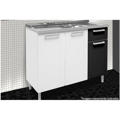 Gabinete Com Pia Cozinha Balcão Múltipla 3 Portas E 1 Gaveta Branco Preto Bertolini