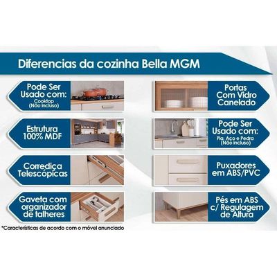 Kit Cozinha Modulada 2 Peças Bella Sem Portas 1 Aéreo + 1 Balcão 80cm Freijó