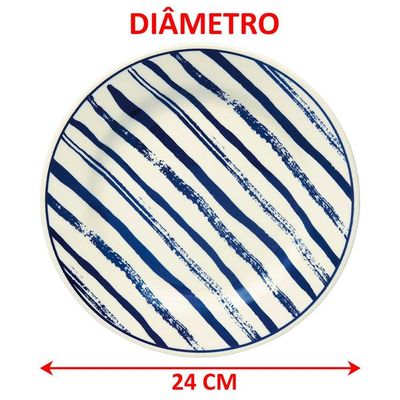 Kit Jogo Pratos Raso Jantar 6 Pessoas 6 Peças Margaridas 24cm