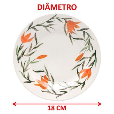 Kit Jogo Prato Sobremesa Lanche 4 Pessoas 4 Peças Lírios 18cm