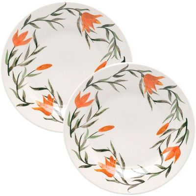 Kit Jogo Prato Sobremesa Lanche 4 Pessoas 4 Peças Lírios 18cm