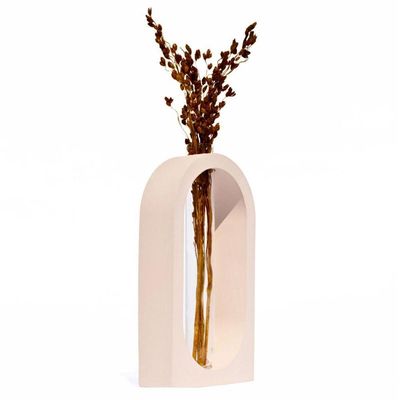 Vaso Decorativo Solitário Janela 16,5cm Artesanal Em Cimento Palha