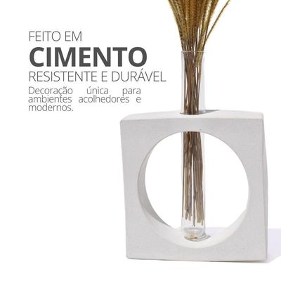 Vaso Decorativo Artesanal Solitário Quadrado 16,5cm Cimento Amarelo