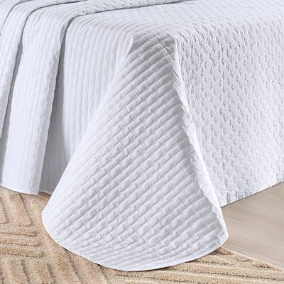 Cobre Leito Casal Padrão Verity 200 Fios Bordado 3 Peças Branco