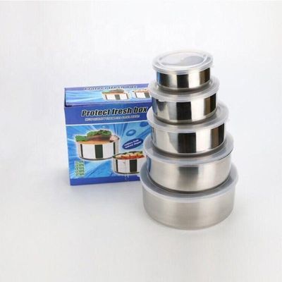 Kit 5 Potes Tigelas Inox Guarda Alimento Bowl Saladeira Jogo Vasilha Com Tampa Hermetico Aluminio