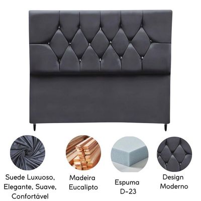 Cabeceira Cama Box Estofada Queen Size 160 Cm Suede Madri Cinza Escuro