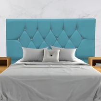 Cabeceira Para Cama Box Estofada Solteiro 90 Cm Suede Madri Azul Turquesa