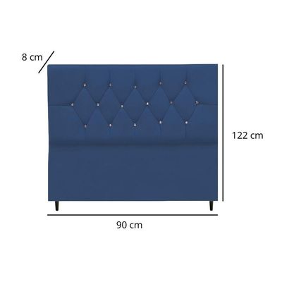 Cabeceira Estofada Cama Box Solteiro 90 Cm Suede Dubai Azul Marinho