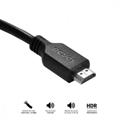Cabo Hdmi Ultra 2.1 28Awg Puro Cobre 8K 1 Metro - Phm21-1