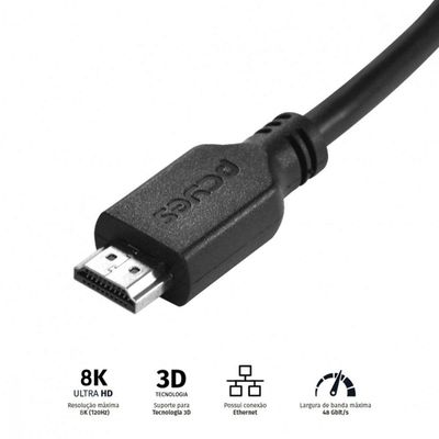 Cabo Hdmi Ultra 2.1 28Awg Puro Cobre 8K 1 Metro - Phm21-1