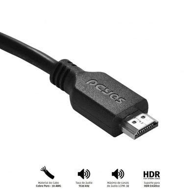 Cabo Hdmi 2.0 4K 28Awg Puro Cobre 50 Cm - Phm20-05
