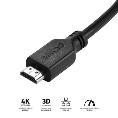 Cabo Hdmi 2.0 4K 28Awg Puro Cobre 50 Cm - Phm20-05
