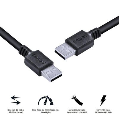 Cabo De Dados Usb A 2.0 Macho Para Usb A 2.0 Macho 28Awg Pur