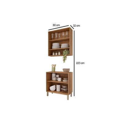 Cozinha Modulada Completa Divina 2 Peças 1 Aéreo + 1 Balcão Cz007 Freijó Titanium