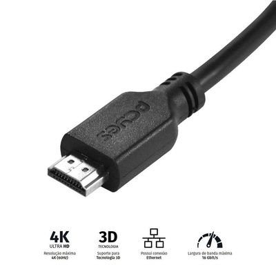 Cabo Hdmi 2.0 4K 30Awg Puro Cobre 1 Metro - Phm20-1