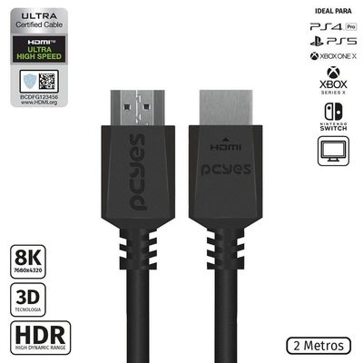 Cabo Hdmi Ultra 2.1 28Awg Puro Cobre 8K 60Hz 2 Metros - Phm8