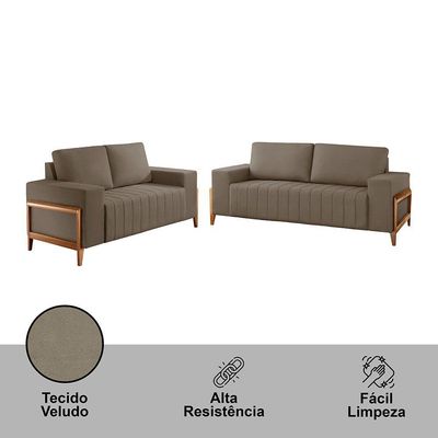 Sofá 2x3 Lugares Verona Meu Sofá Online B002 Veludo Capuccino