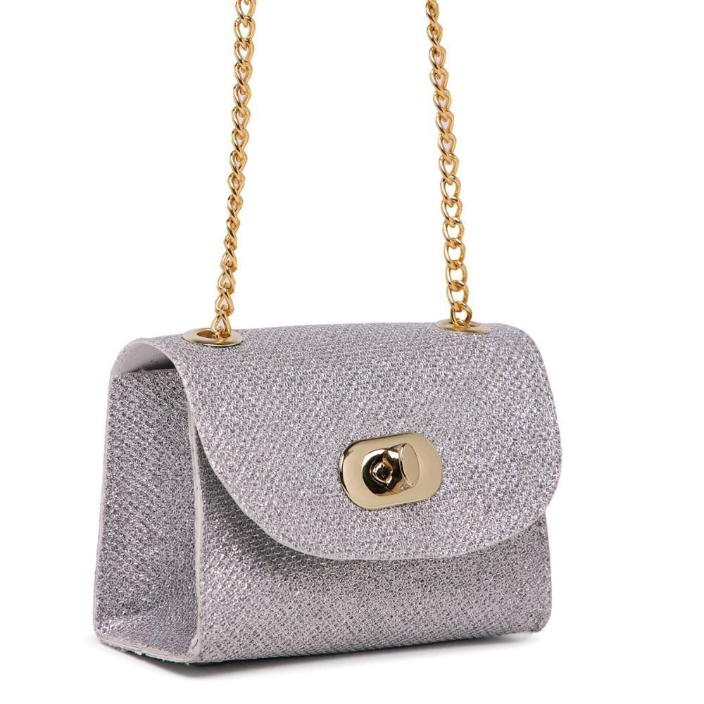 Bolsa Pequena Feminina Transversal De Festa Elegante Brilho Off White