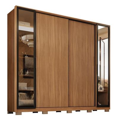 Guarda Roupa Casal Laredo 4 Portas  Amêndola Touch Com Vidro Reflecta E Pés - Demartêz