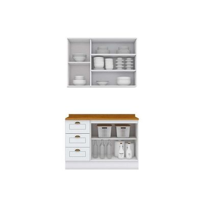 Cozinha Modulada Completa Americana 3 Peças 1 Aéreo + 1 Balcão + Complemento Cz126 Branco