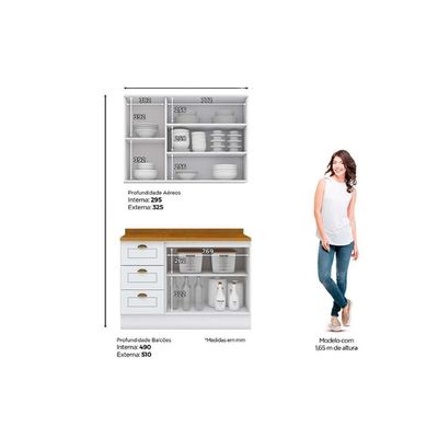 Cozinha Modulada Completa Americana 3 Peças 1 Aéreo + 1 Balcão + Complemento Cz126 Branco