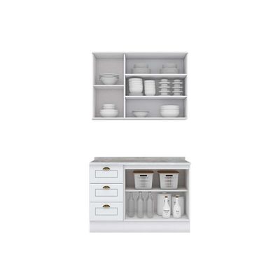 Kit Cozinha Modulada 3 Peças Americana 1 Aéreo + 1 Balcão + Complemento Cz125 Branco