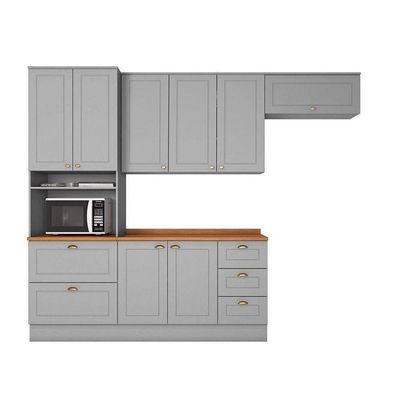 Kit Cozinha Modulada 5 Peças Americana 2 Aéreos + 1 Balcão + 1 Paneleiro + 1 Complemento C5p12 Cinza