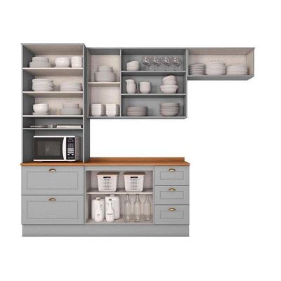 Kit Cozinha Modulada 5 Peças Americana 2 Aéreos + 1 Balcão + 1 Paneleiro + 1 Complemento C5p12 Cinza