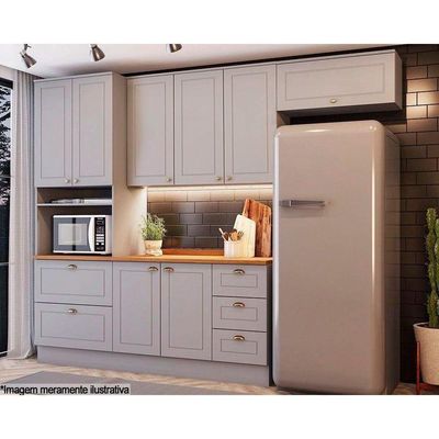 Kit Cozinha Modulada 5 Peças Americana 2 Aéreos + 1 Balcão + 1 Paneleiro + 1 Complemento C5p12 Cinza