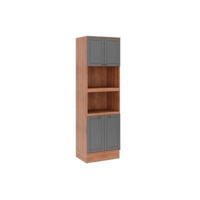 Paneleiro De Cozinha Modulado Bella 2616 Torre Quente Com 2 Fornos 4 Portas 70cm Nogal Cinza
