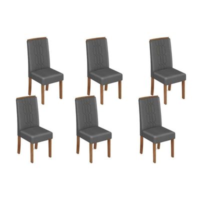 Cadeira De Cozinha Zoe Kit 6 Un Cedro Suede Lunar