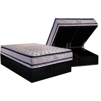 Cama Box Baú Queen: Colchão Molas Ensacadas Paropas Blue + Base Crc Black (158x198)