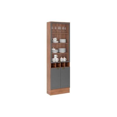 Cristaleira Sala Jantar Bella 2615 Com 4 Portas 2 De Vidro 70cm Nogal Cinza Carraro