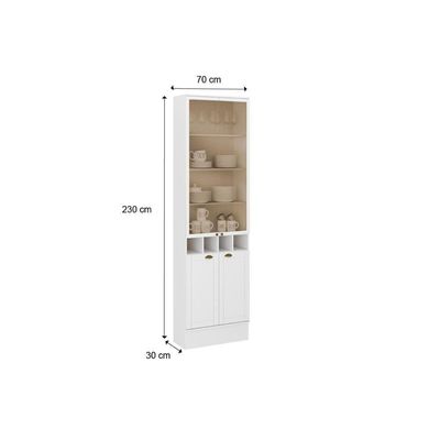 Cristaleira Sala Jantar Bella 2615 Com 4 Portas 2 De Vidro 70cm Nogal Cinza Carraro