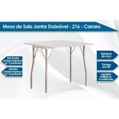 Conjunto Mesa Sala Jantar Dobrável E 2 Banquetas 105 Prata Branco Prata Preto Carraro