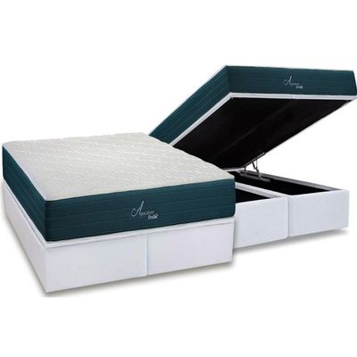 Cama Box Baú King: Colchão Molas Bonnel Polar Ensacadas Aquariuns + Base Crc Courano White (193x203)