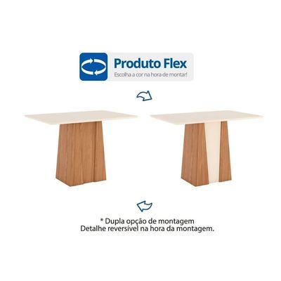 Conjunto Mesa De Cozinha Orus Tampo Madeirado Com Vidro 120x80cm E 4 Cadeiras Isa Nature Linho Henn