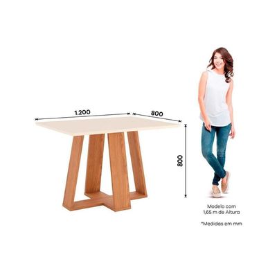 Conjunto Mesa Sala Jantar Lins Com Tampo Reto Madeirado 120x80cm E 4 Cadeiras Malu Nature Linho Henn