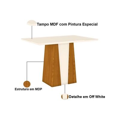Conjunto Mesa Sala Jantar Orus Tampo Madeirado Com Vidro 120x80cm E 4 Cadeiras Isa Nature Linho Henn