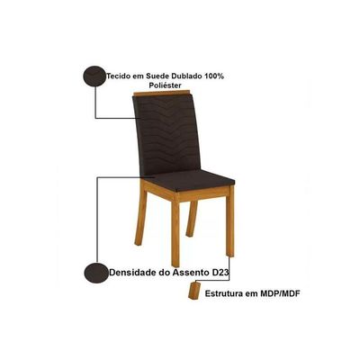 Conjunto Mesa Sala Jantar Orus Tampo Madeirado Com Vidro 120x80cm E 4 Cadeiras Isa Nature Linho Henn